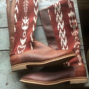 Leather western tribal print reef ladies boots
